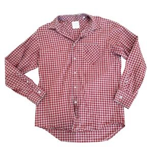 Billy‎ Reid Mens Long Sleeve Button Down Shirt Red Grey Gingham Check Size L